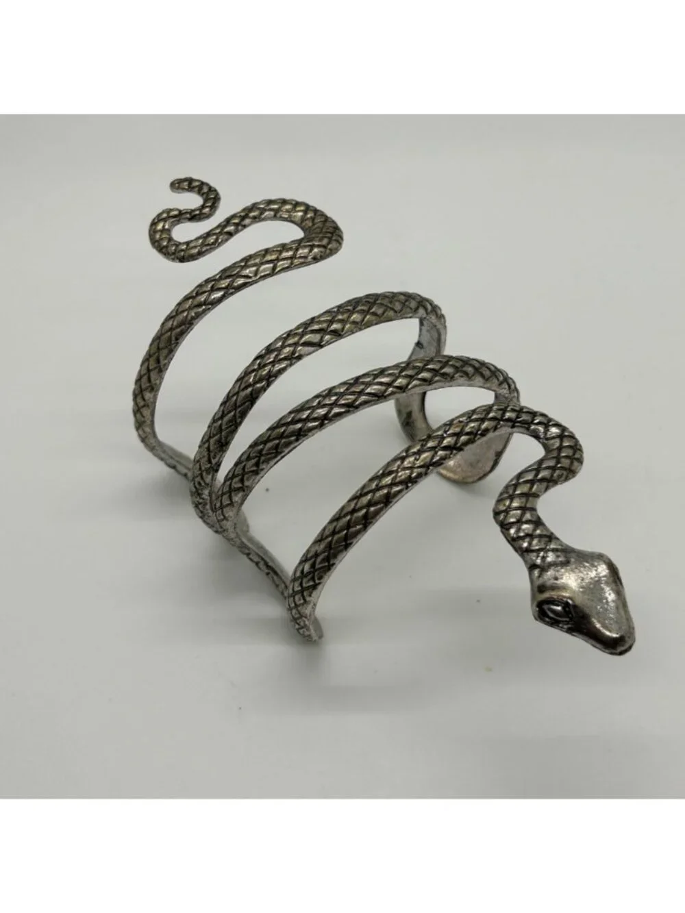 Vintage Snake Cuff Bracelet Gothic Punk Serpent Silver-tone Adjustable Bangle - Picture 10 of 10